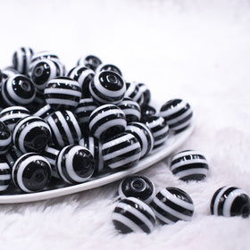 16mm Black with White Stripe Bubblegum Beads
