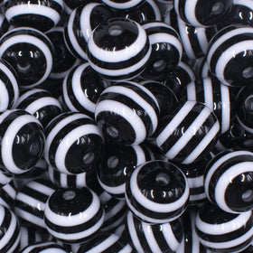 16mm Black with White Stripe Bubblegum Beads