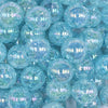 close up view of a pile of front view of a pile of 16mm pastel blue Crackle AB Bubblegum Beads