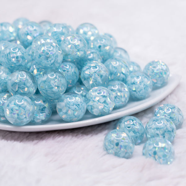 front view of a pile of 16mm Blue Majestic Confetti Bubblegum Beads