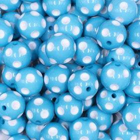 16mm Blue with White Polka Dots Bubblegum Beads