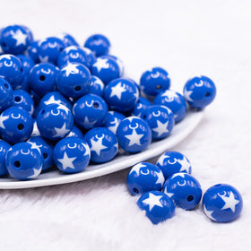 16mm Blue with White Stars Bubblegum Beads