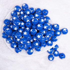 16mm Blue with White Stars Bubblegum Beads