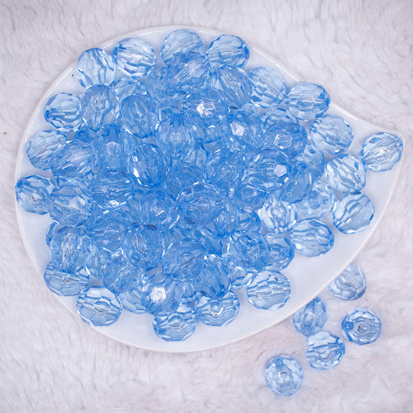 top view of a pile of 16mm Blue Transparent Faceted Bubblegum Beads