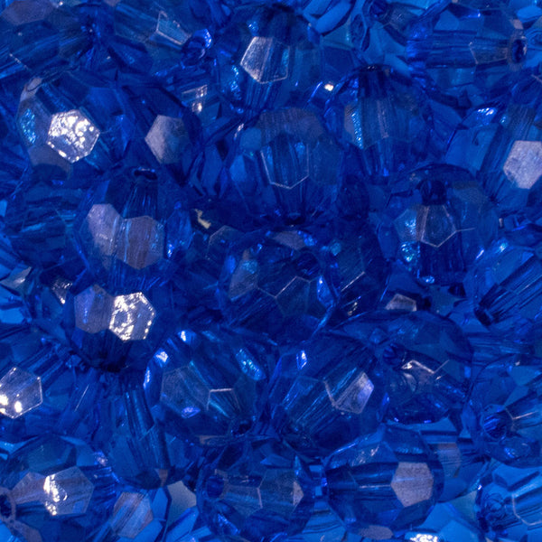 close up view of a pile of 16mm Blue Transparent Faceted Bubblegum Beads