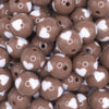 close up view of a pile of 16mm Brown with White Hearts Bubblegum Beads