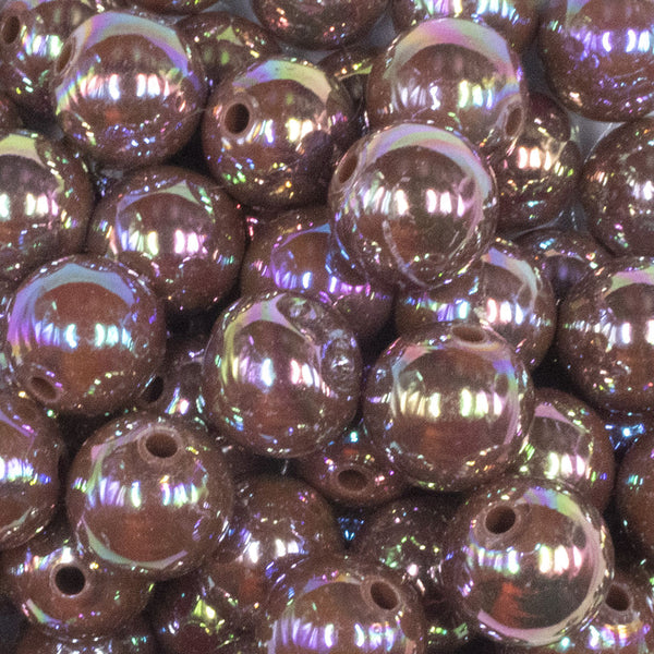 close up view of a pile of 16mm Brown Solid AB Bubblegum Beads