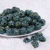 front view of a pile of 16mm Chameleon Green Rhinestone AB Chunky Bubblegum Jewelry Beads