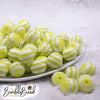 top view of a pile of 16mm Chartreuse with White Stripe Bubblegum Beads