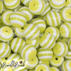 close up view of a pile of 16mm Chartreuse with White Stripe Bubblegum Beads