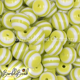 16mm Chartreuse with White Stripe Bubblegum Beads