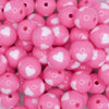 close up view of a pile of 16mm Cotton Candy Pink with White Hearts Bubblegum Beads