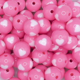 16mm Cotton Candy Pink with White Hearts Bubblegum Beads