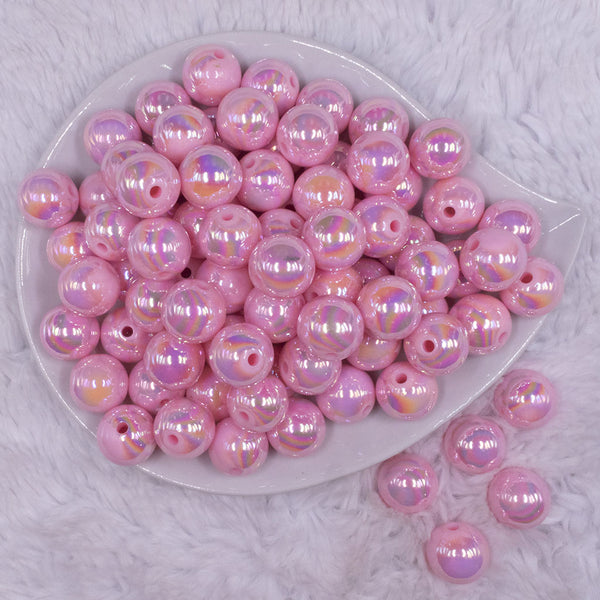 top view of a pile of 16mm Cotton Candy Pink Solid AB Bubblegum Beads