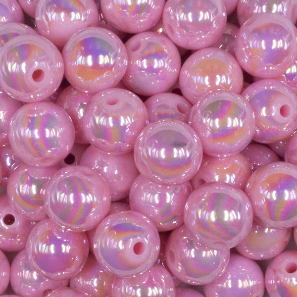 close up view of a pile of 16mm Cotton Candy Pink Solid AB Bubblegum Beads