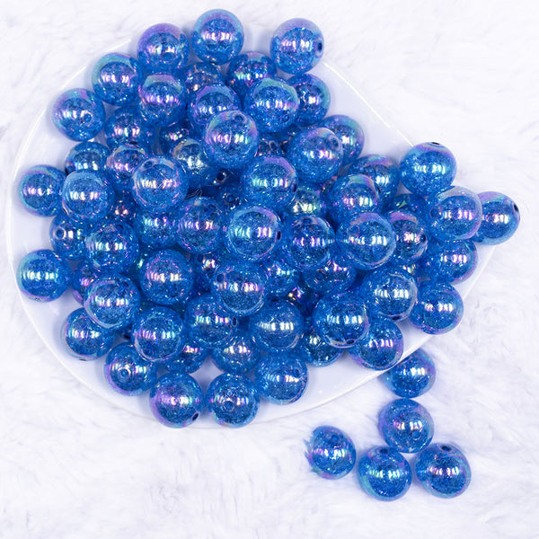 top view of a pile of 16mm Dark Blue Crackle AB Bubblegum Beads