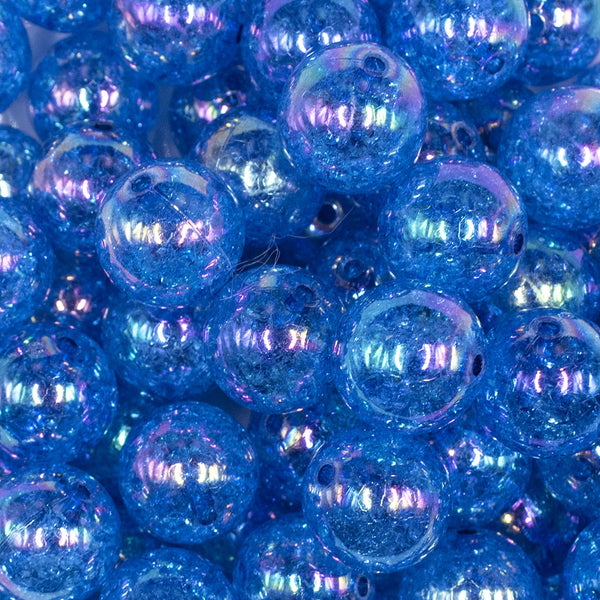 close up view of a pile of 16mm Dark Blue Crackle AB Bubblegum Beads