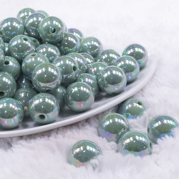 front view of a pile of 16mm Eucalyptus Green Solid AB Bubblegum Beads