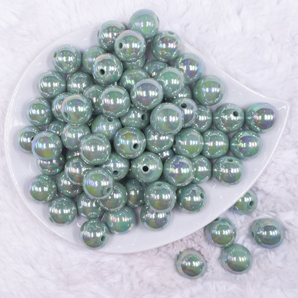 top view of a pile of 16mm Eucalyptus Green Solid AB Bubblegum Beads