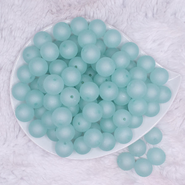top view of a pile of 16mm Aqua Blue Frosted Bubblegum Beads