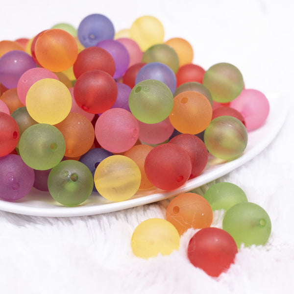 front view of a pile of 16mm Frosted Color Mix Acrylic Bubblegum Beads Bulk - 100 Count