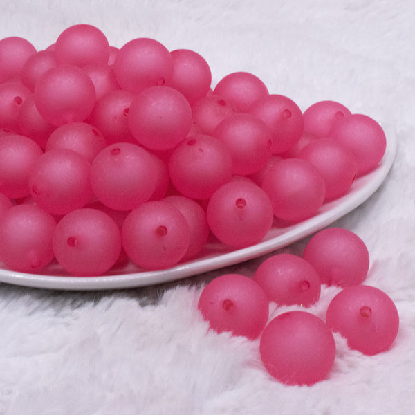 front view of a pile of 16mm Hot Pink Frosted Bubblegum Beads