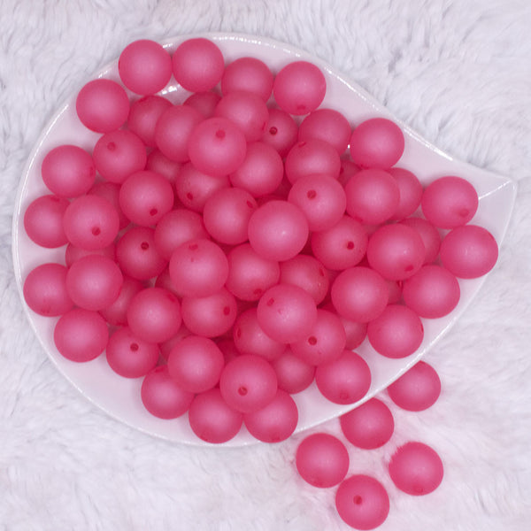 top view of a pile of 16mm Hot Pink Frosted Bubblegum Beads