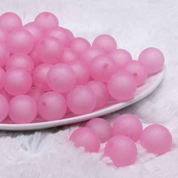front view of a pile of 16mm Pink Frosted Bubblegum Beads