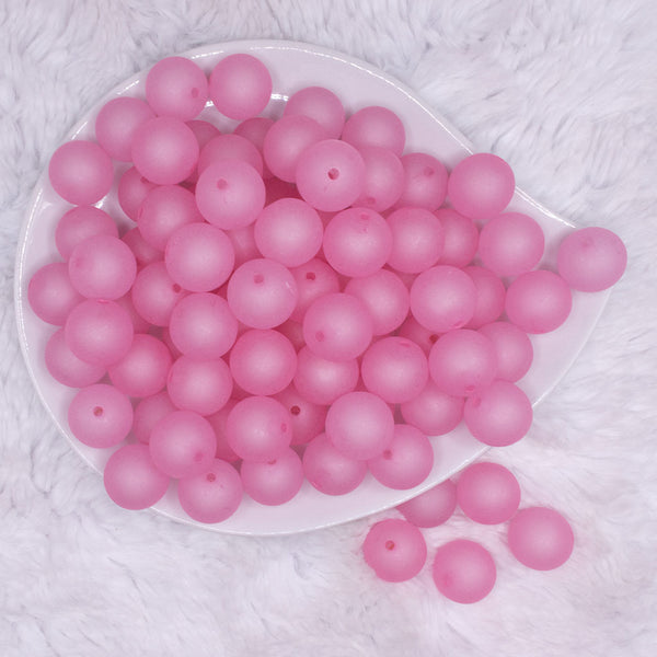 top view of a pile of 16mm Pink Frosted Bubblegum Beads