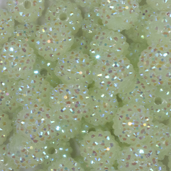 close up view of a pile of 16mm Glow in the Dark Rhinestone AB Bubblegum Beads