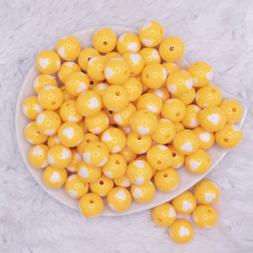 16mm Goldenrod Yellow with White Hearts Bubblegum Beads