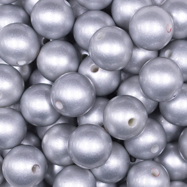 Close up view of a pile of 16mm Gray Faux Pearl Acrylic Bubblegum Jewelry Beads