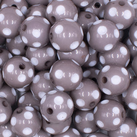 16mm Gray with White Polka Dots Bubblegum Beads