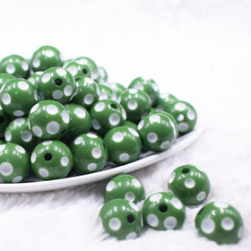 16mm Green with White Polka Dots Bubblegum Beads