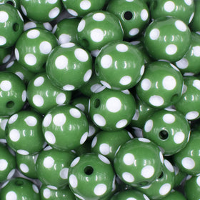 16mm Green with White Polka Dots Bubblegum Beads