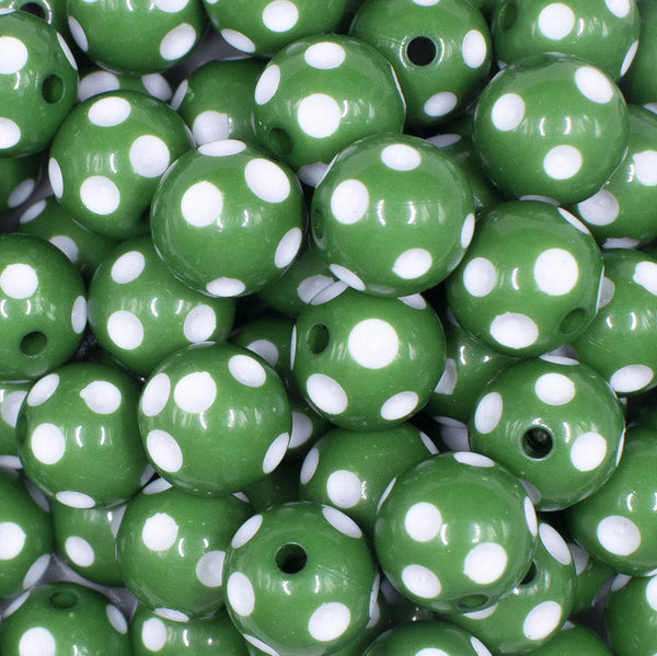close up view of a pile of 16mm Green with White Polka Dots Bubblegum Beads