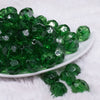 front view of a pile of 16mm Green Transparent Faceted Bubblegum Beads