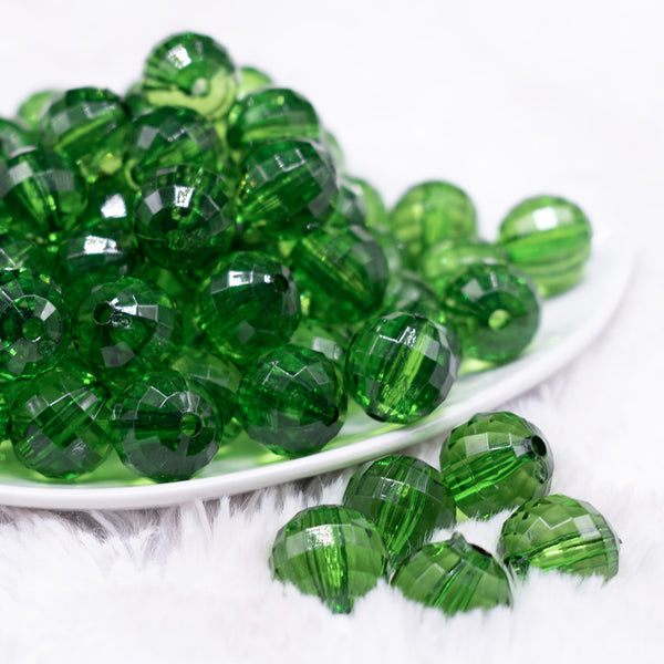 front view of a pile of 16mm Green Transparent Disco Shaped Bubblegum Beads