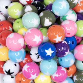16mm Stars & Hearts Mix Acrylic Bubblegum Beads Bulk - 100 Count