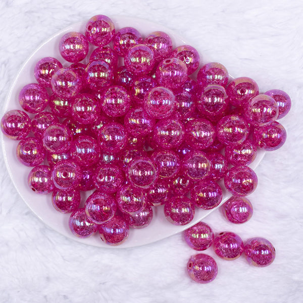 top view of a pile of 16mm Hot Pink Crackle AB Bubblegum Beads
