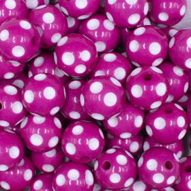 16mm Hot Pink with White Polka Dots Acrylic Bubblegum Beads
