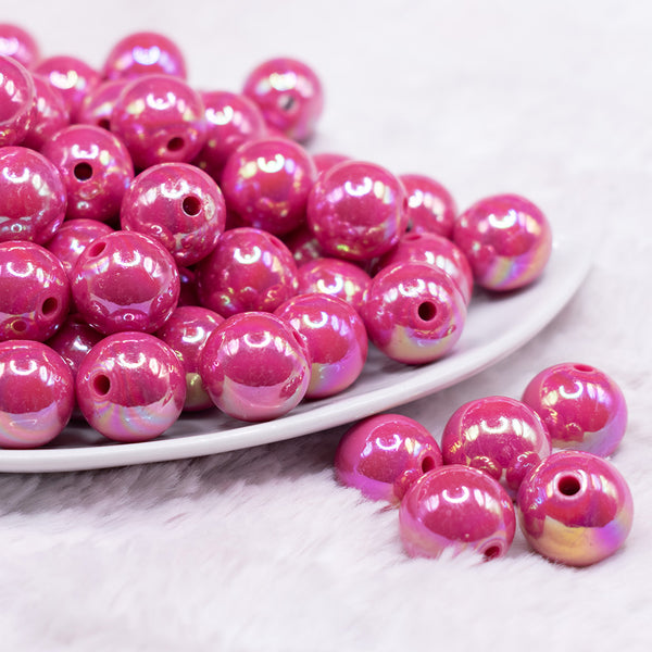 front view of a pile of 16mm Hot Pink Solid AB Bubblegum Beads