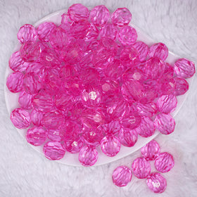 16mm Hot Pink Transparent Faceted Bubblegum Beads