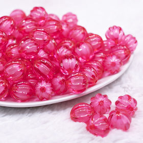 16mm Hot Pink Transparent Pumpkin Shaped Bubblegum Beads