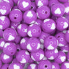 close up view of a pile of 16mm Purple with White Hearts Bubblegum Beads