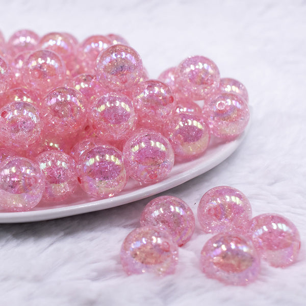 16mm Light Pink Crackle AB Bubblegum Beads