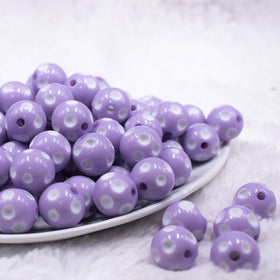 16mm Light Purple with White Polka Dots Bubblegum Beads