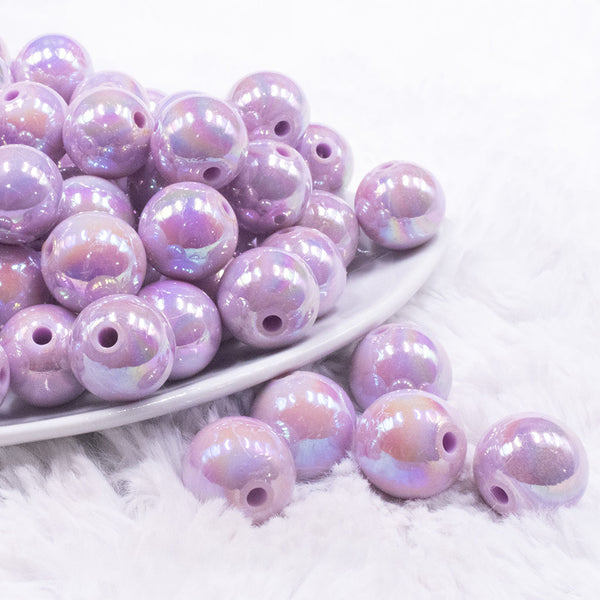 front view of a pile of 16mm Light Purple Solid AB Bubblegum Beads