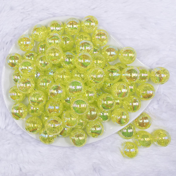 top view of a pile of 16mm Lime Green Crackle AB Bubblegum Beads