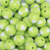 close up view of a pile of 16mm Lime Green with White Hearts Bubblegum Beads